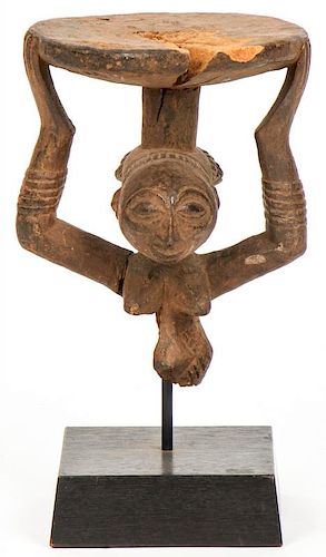Old African Luba Headrest on Stand