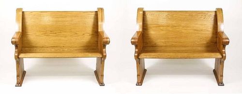 Matched Pair of Oak Church Pews