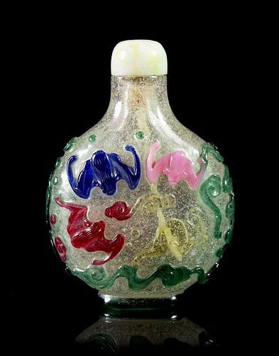 A Peking Glass Snuff Bottle, Height 2 3/8 inches.