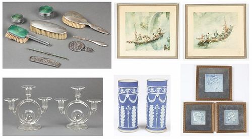 Estate Decorator Lot: Wedgewood Jasperware, Frost and Reed, Cambridge Style Portrait Tiles, Rosenthal Candlesticks and more