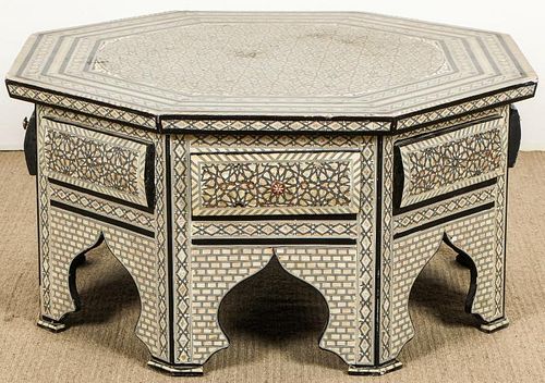 Old Syrian Octagonal Wood and Inlay Low Table with Drawers