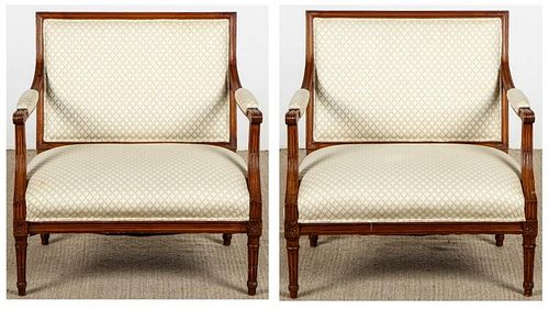 2 Continental Wood Upholstered Armchairs