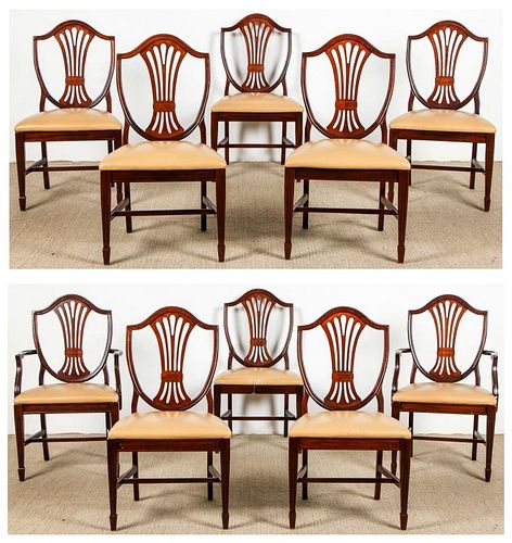 Set of 10 Federal Style Dining Chairs w. Leather Seats