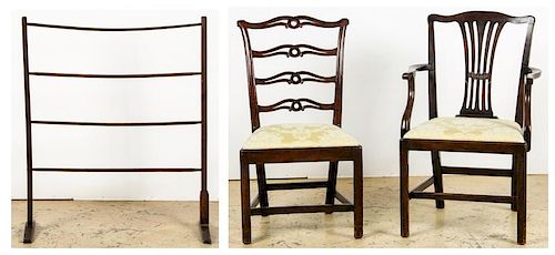 2 Antique Philadelphia/English Chairs & Shaker Quilt Rack