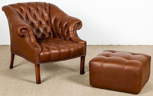 Vintage Leather Chair with Ottoman