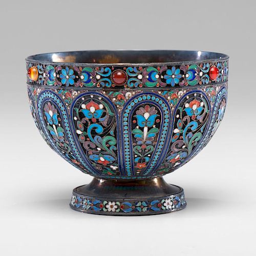 Russian Silver-Gilt and Enamel Footed Bowl