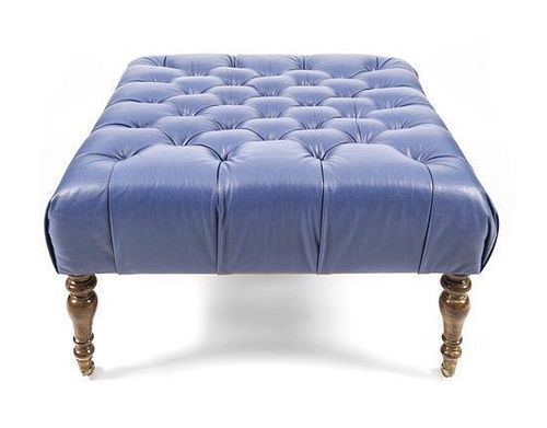 A Faux Leather Tufted Upholstered Ottoman, Height 17 1/4 x width 31 x depth 31 inches.