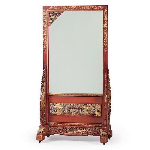Chinese Laquered Cheval Mirror