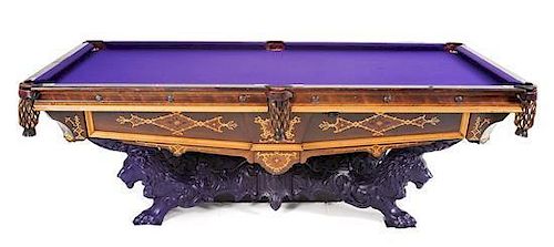 Monarch Pool Table with Side Pockets, Brunswick & Balke Co., Height 34 x width 101 1/2 x 55 1/2 inches.