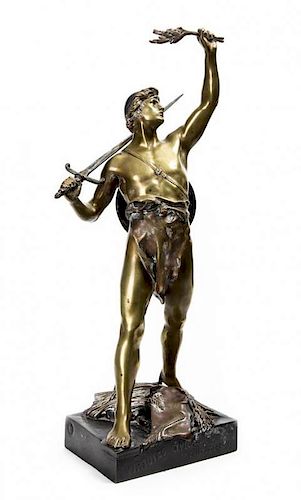 A French Patinated Bronze Figure, Emile Louis Picault (1833-1915), Height 23 inches.