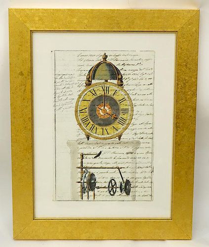19th Century (1836) document with hand painted period clockworks