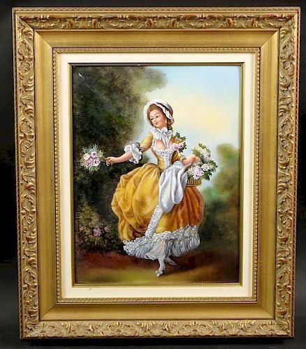 After: Jean-Frederic Schall, French (1752 - 1825) Limoges "Dancer with Flowers" Enamel Hand Painted on Copper Plaque Signed M