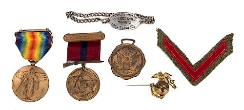 Group of Virgil’s World War I Marine Corps Service Medals.