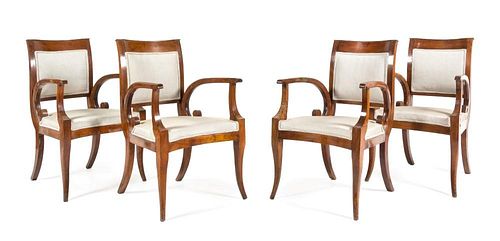 A Set of Four Italian Mahogany Armchairs Height 36 1/2 x width 24 x depth 24 inches.