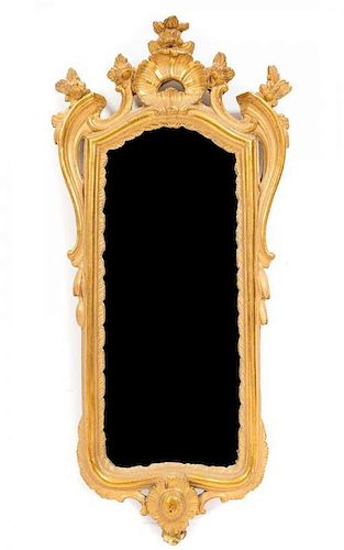 A George III Style Giltwood Mirror, Attributed to Borghese, Height 24 x width 11 1/2 inches.