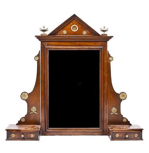 An Empire Style Mahogany and Ormolu-Mounted Dressing Table Mirror, Height 42 1/2 x width 46 inches.