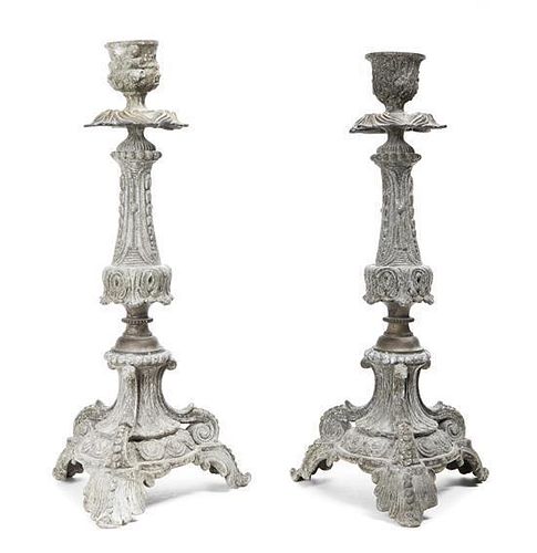 A Pair of George III Style Bronze Candlesticks, Height 10 3/4 inches.