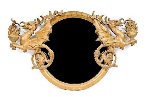 A Gothic Style Giltwood Mirror, Height 20 3/4 x width 34 1/2 inches.