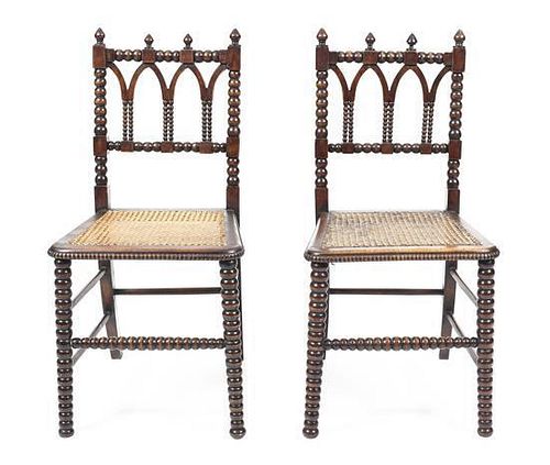 A Pair of Victorian Mahogany Side Chairs, Height 34 x width 16 1/4 x depth 15 3/4 inches.