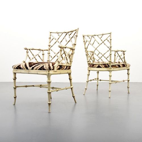 Pair of Phyllis Morris Originals Faux Bamboo Arm Chairs