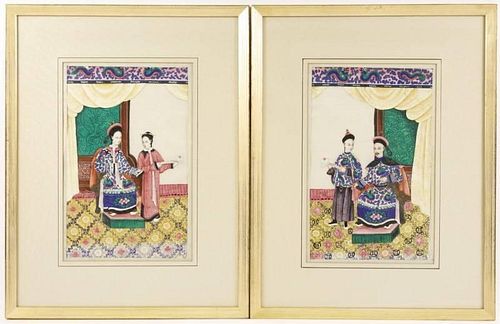 Pair of Chinese Imperial Figure Pith Paintings