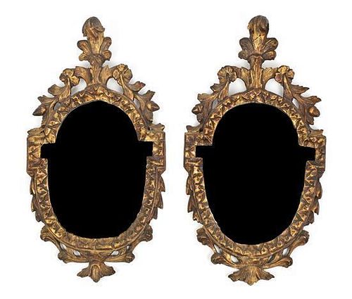 A Pair of Louis XV Style Giltwood Mirrors, Height 18 3/4 inches.