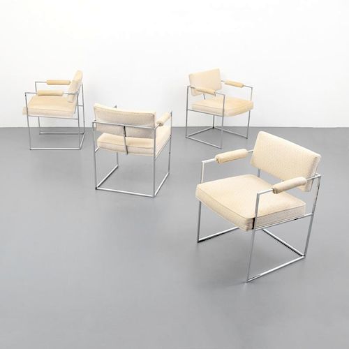 Set of 4 Armed Dining Chairs, Style of Milo Baughman