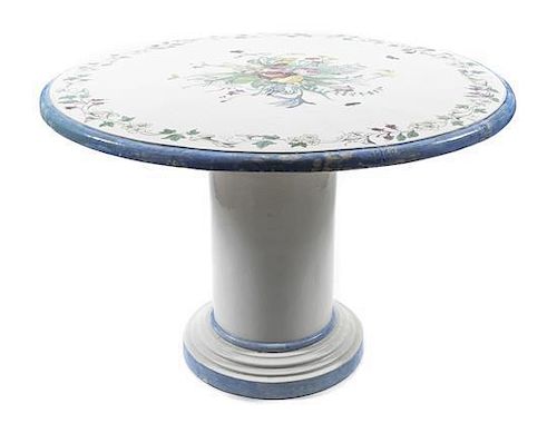 A Continental Style Painted Ceramic Occasional Table, Height 32 x diameter 48 inches.