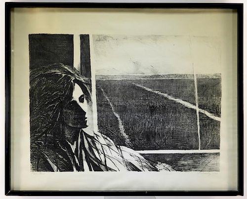 Arthur Polonsky Etching of Woman by a Window