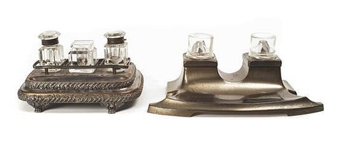 Two Metal Inkwells, Length of longer 10 1/4 inches.