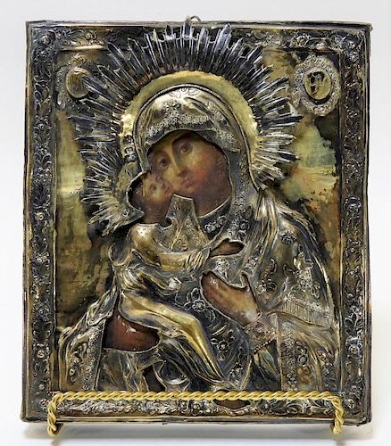 19C Russian Silver Riza Icon of the Kazan Mother