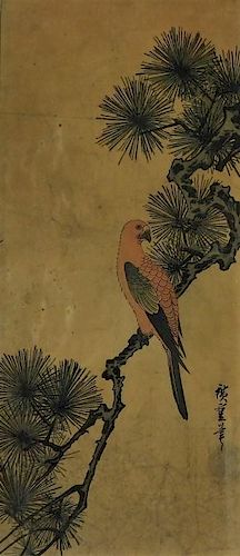 Japanese Woodblock Print of a Perched Exotic Bird