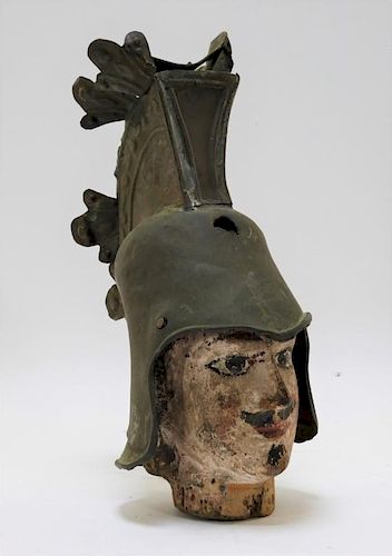 Continental Carved Polychrome Wood Bust of Soldier