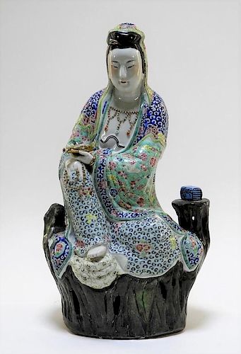 Chinese Porcelain Famille Rose Seated Guanyin