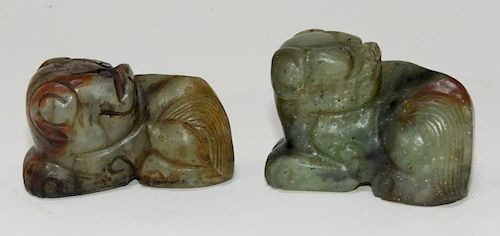 PR Chinese Carved Jade Foo Dog Scroll Weights