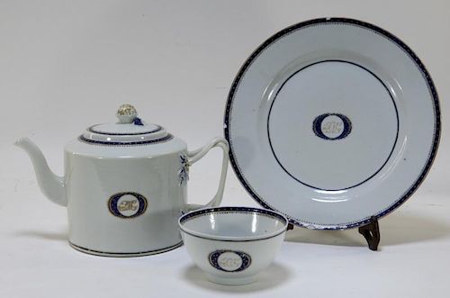 3PC Chinese Export Porcelain Armorial Tea Service