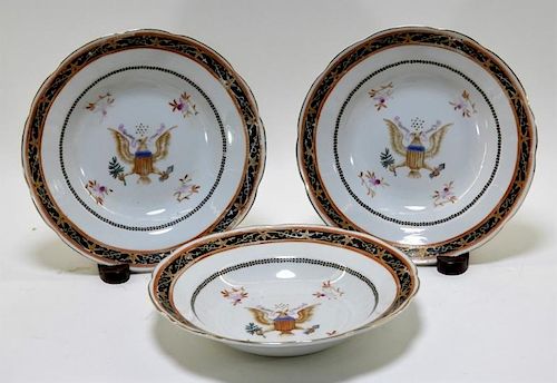 3PC Chinese Export American Armorial Bowls