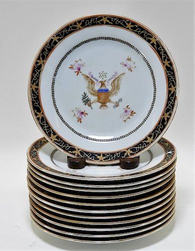 12 Chinese Export Porcelain Eagle Armorial Plates