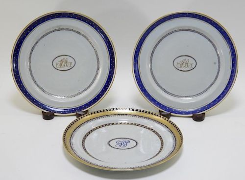 3 Chinese Export Armorial Porcelain Plates