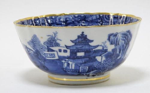 Chinese Export Blue & White Scenic Fitzhugh Bowl
