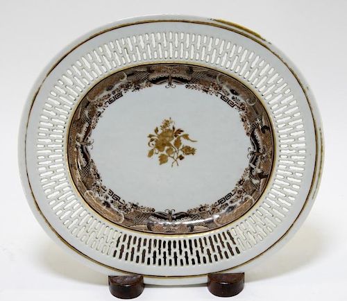 RARE Chinese Sepia Fitzhugh Reticulated Platter