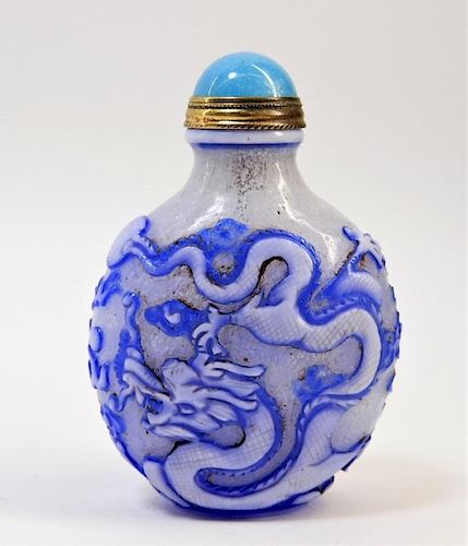 Chinese Snowflake Peking Glass Dragon Snuff Bottle