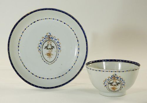 Chinese Export Porcelain Armorial Cup & Saucer