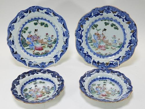 Group Chinese Export Porcelain Court Garden Plates