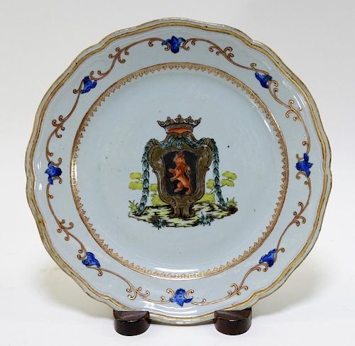 Chinese Export Armorial Porcelain Lion Crest Plate