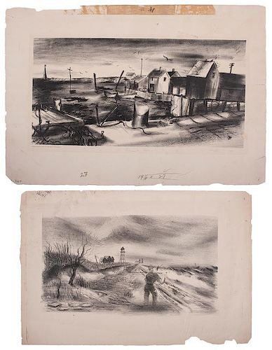 Two Lithographs of Coastal Scenes