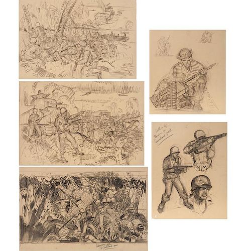 Sketches for the Guadalcanal Campaign Mural at Pendleton Field Air Base, Oregon, by Richard W. Baldwin