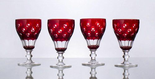 SET OF TWELVE RUBY-OVERLAY GLASS WATER GOBLETS