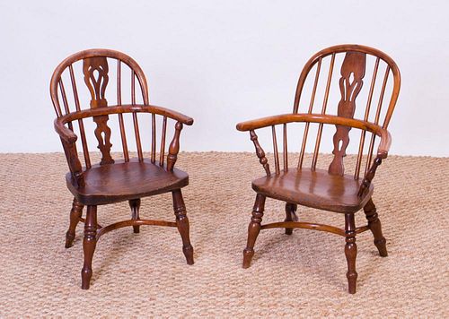 TWO CHILD'S ELM WINDSOR CHAIRS