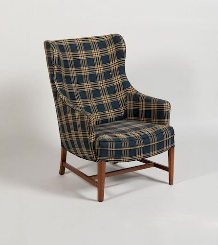 WING CHAIR UPHOLSTERED IN 'SCHUMACHER' PLAID